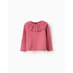 Pull En Maille Avec Col À Volants Rose Foncé