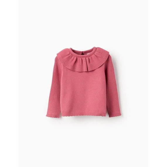 Pull En Maille Avec Col À Volants Rose Foncé