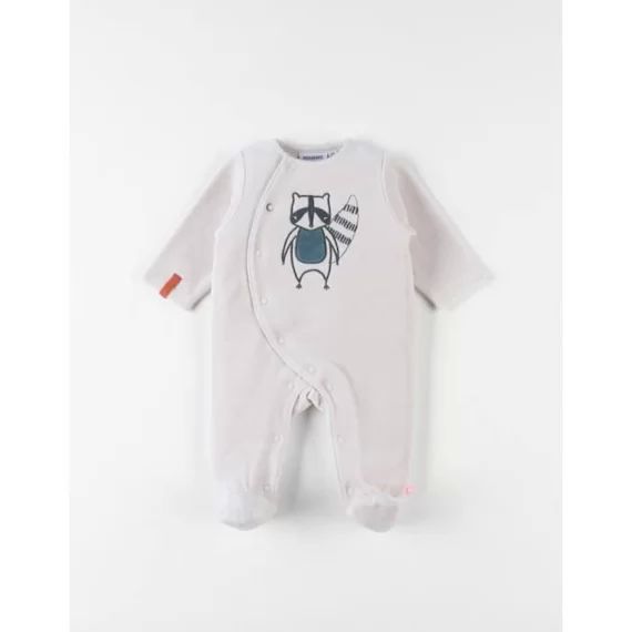 Pyjama 1 pièce broderie raton laveur en velours beige