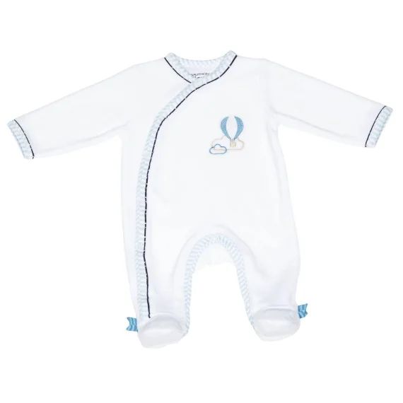 Pyjama Bébé À Manches Longues En Velours Blanc/bleu Clair
