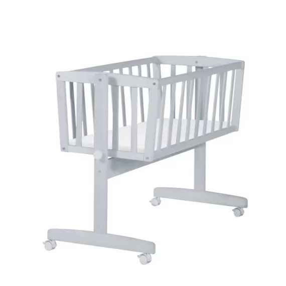 ROBA Berceau Bébé 40 x 90 cm avec Matelas – Roulettes à Freins – Fonction Basculante avec Bouton de Verrouillage – Bois Gris gris