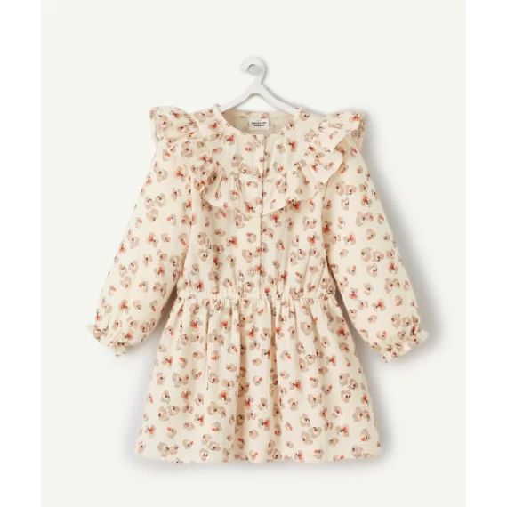 Robe bébé fille en coton beige imprimée fleurie avec volants –  – Soldes
