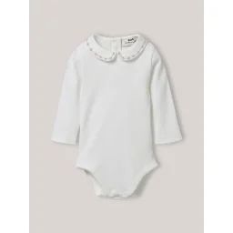 Body Col Brodé En Coton Biologique Blanc Doux