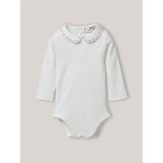 Body Col Brodé En Coton Biologique Blanc Doux