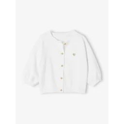 Cardigan basics en tricot bébé broderie coeur blanc