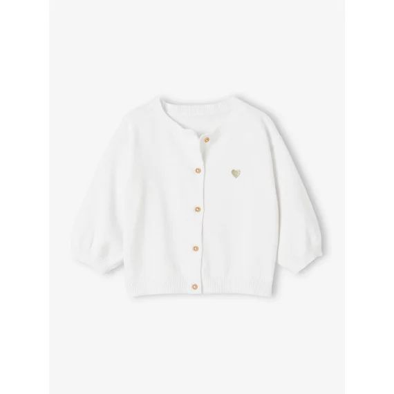 Cardigan basics en tricot bébé broderie coeur blanc