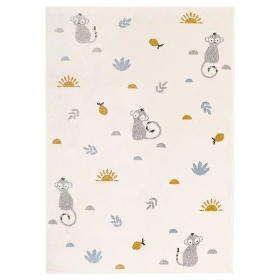 Tapis Enfant Little Wild Monkey Tissé Main Polypropylène Miel 135×190 – Nattiot Gris