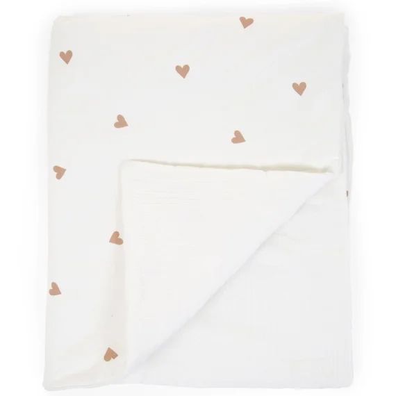 Couverture écrue Jersey coeurs dorés (80 x 100 cm)