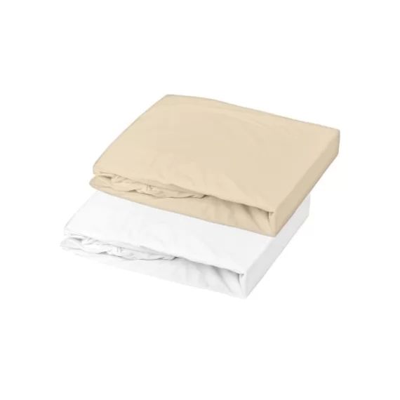 Lot 2 draps housses jersey blanc et beige (70 x 140 cm)