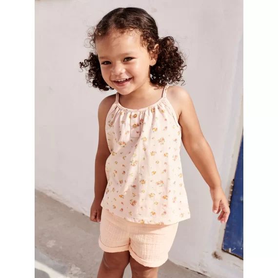 Short taille élastiquée bébé en gaze de coton abricot