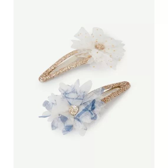 Lot de 2 barrettes bébé fille pailletées avec fleurs en tulle –  – Soldes