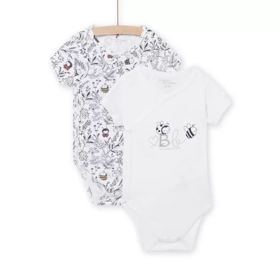 Lot De 2 Bodys Blancs Imprimé Coccinelle Abeille Et Feuillage Naissance Mixte