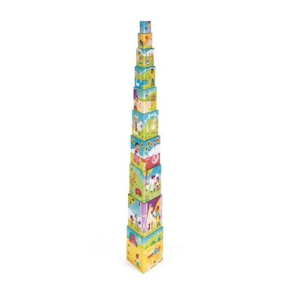 Pyramide Triangle la Vie à la Ferme – JANOD – Jouet d&rsquo;Eveil – Mixte – 12 mois – Vert – Multicolore vert