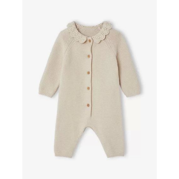 Combinaison en tricot bébé col en crochet écru