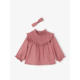 Blouse à smocks bébé et son bandeau assorti violine
