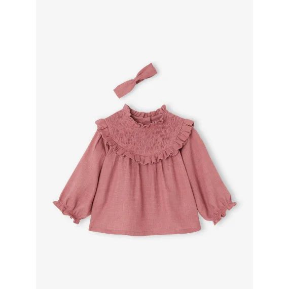 Blouse à smocks bébé et son bandeau assorti violine