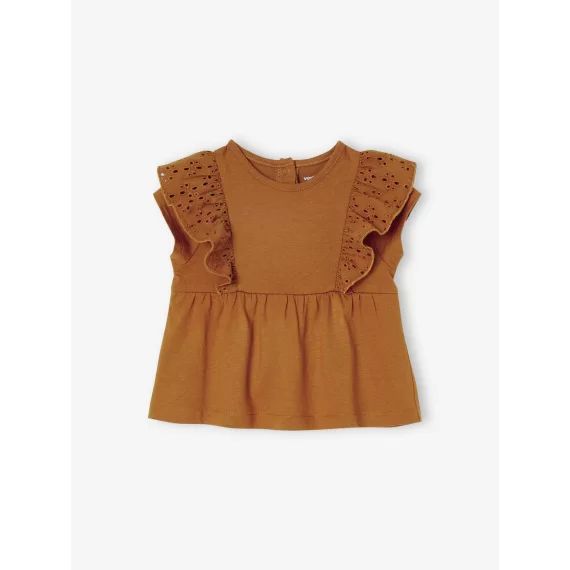 T-shirt bébé volant en broderie anglaise caramel