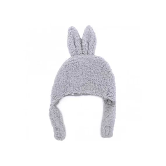 Bonnet chapka lapin en sherpa gris (0-6 mois)