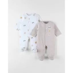 Ensemble De 2 Pyjamas 1 Pièce En Jersey Écru/taupe Chiné Beige