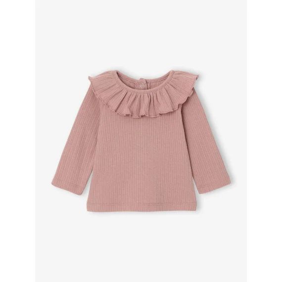 T-Shirt naissance à manches longues en maille ajourée fantaisie blush