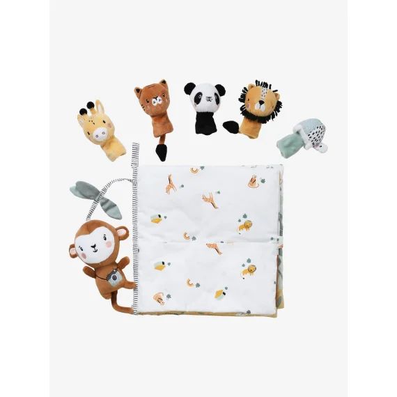 Livre d&rsquo;éveil + peluches en velours TANZANIE gris