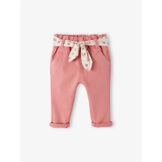Pantalon avec ceinture en tissu bébé vieux rose