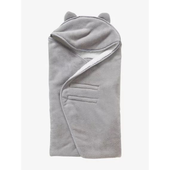 Plaid bébé à capuche en microfibre, doublé polaire gris