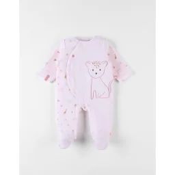 Pyjama 1 pièce en velours broderie léoparde rose
