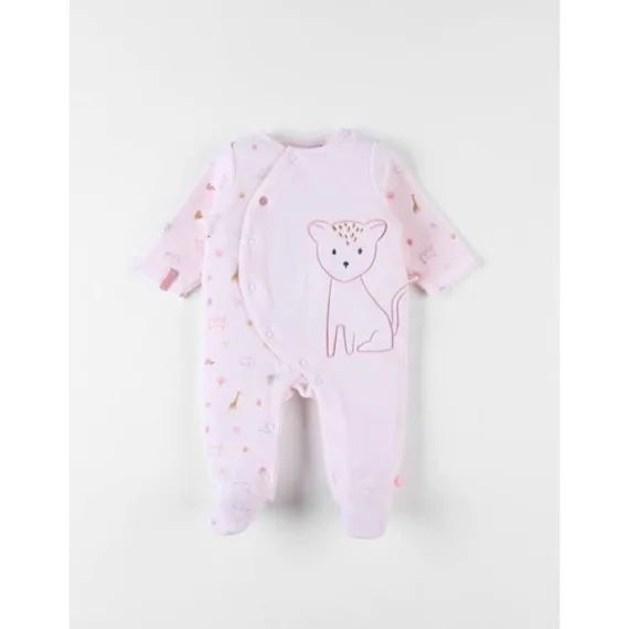 Pyjama 1 pièce en velours broderie léoparde rose