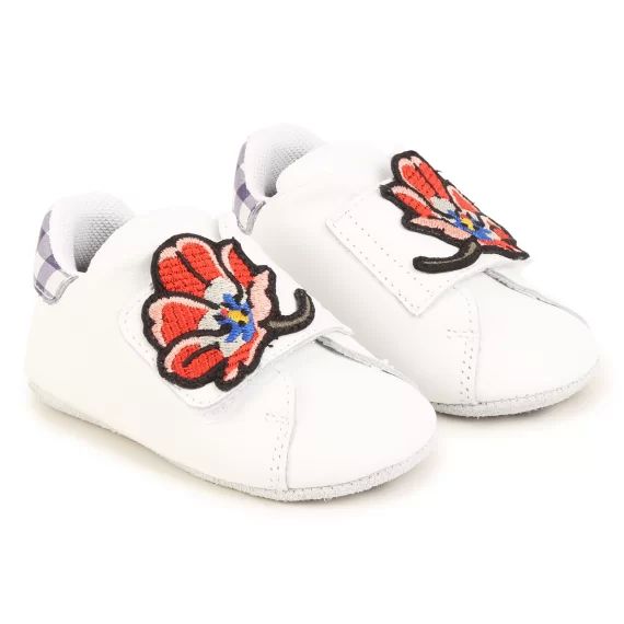 Chaussons en cuir à scratch UNISEXE Blanc
