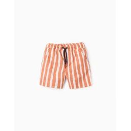 Short En Coton À Rayures Orange Clair