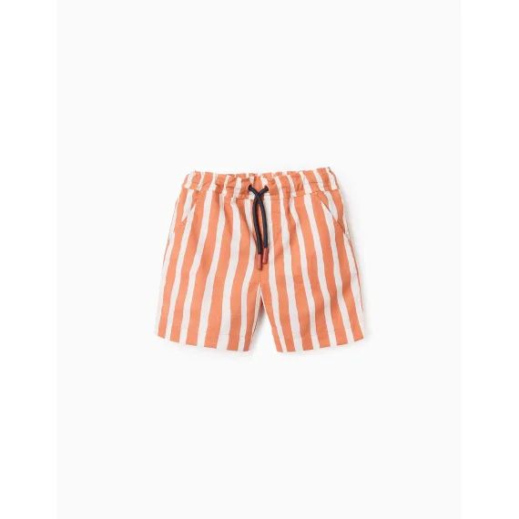 Short En Coton À Rayures Orange Clair
