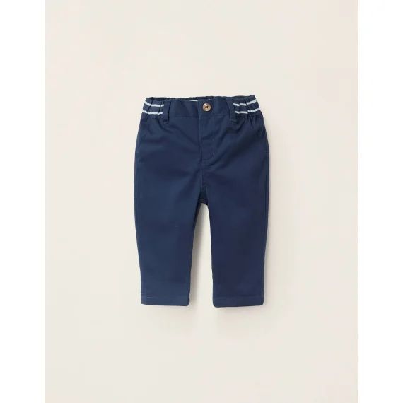 Pantalon Chino En Sergé Avec Taille À Rayures Bleu Foncé