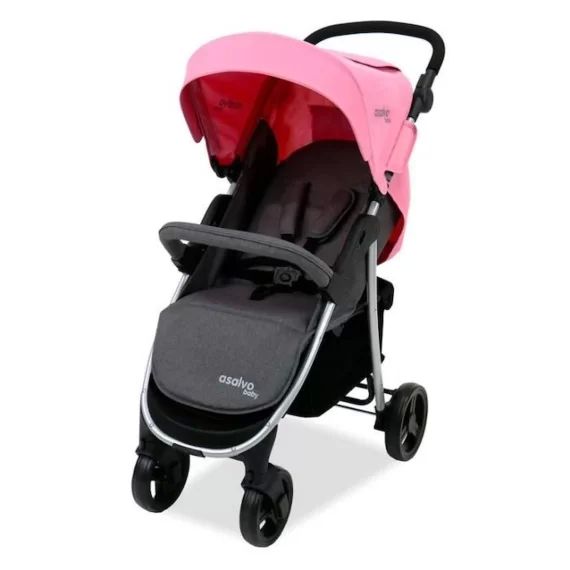 Poussette polyvalente – ASALVO – Poussette Paris – couleur Rose – 4 roues – Châssis en acier blanc