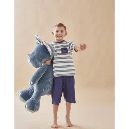 Pyjama 2 Pièces Rayé En Jersey Bleu