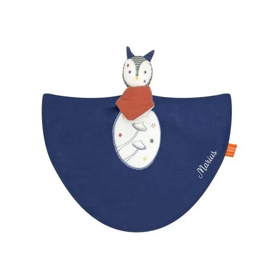 Doudou plat Dododou nomade renard bleu nuit (personnalisable)