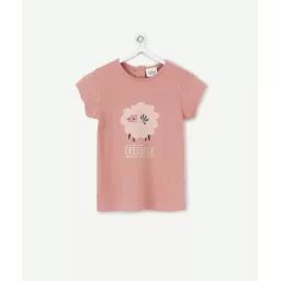 T-shirt à manches courtes bébé fille en coton bio rose motif mouton –  – Soldes