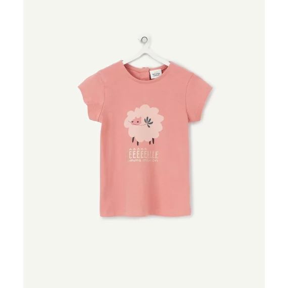 T-shirt à manches courtes bébé fille en coton bio rose motif mouton –  – Soldes