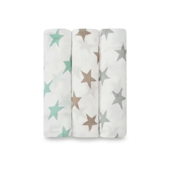 Lot de 3 maxi langes Swaddle bambou Milky way étoiles pastel