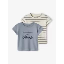 Lot de 2 T-shirts basics bébé manches courtes bleu grisé