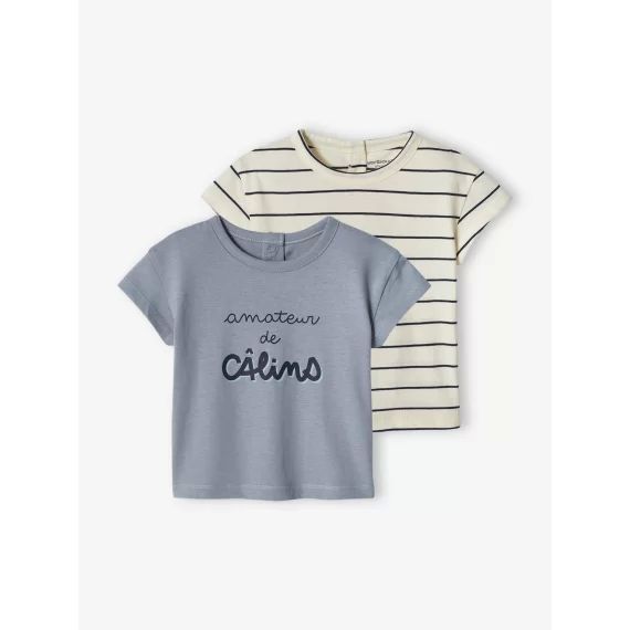 Lot de 2 T-shirts basics bébé manches courtes bleu grisé