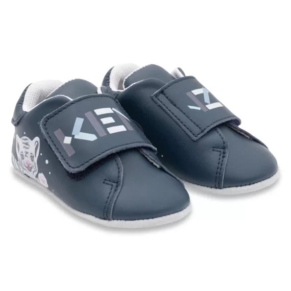 Chaussons à scratch en cuir UNISEXE Bleu