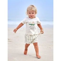 Ensemble T-shirt + short rayé bébé rayé vert