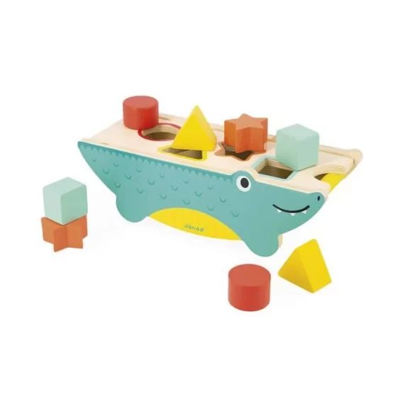 JANOD – Tropik Boîte à Formes Crocodile en Bois – 8 Formes – Jouet d&rsquo;Eveil – Produit FSC TM – Dès 12 Mois bleu