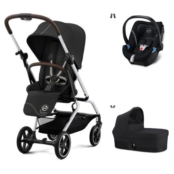 Poussette Cybex Eezy S Twist PLUS 2 – Châssis Silver + Nacelle S – Moon Black + Coque Auto Aton 5 – Deep Black
