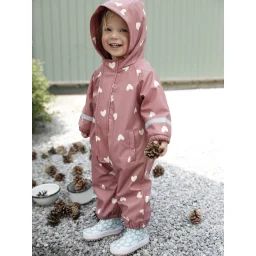 Combinaison de pluie imprimée à capuche bébé doublée polaire vieux rose