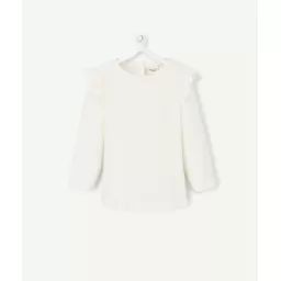 T-shirt uni blanc en coton bio bébé fille avec volants –  – Soldes