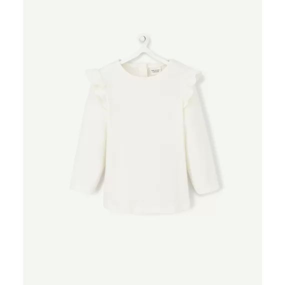 T-shirt uni blanc en coton bio bébé fille avec volants –  – Soldes