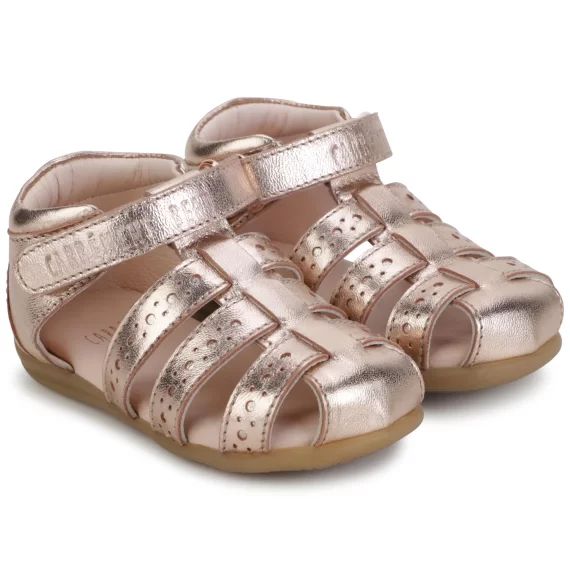 Sandales à scratch en cuir Fille Marron
