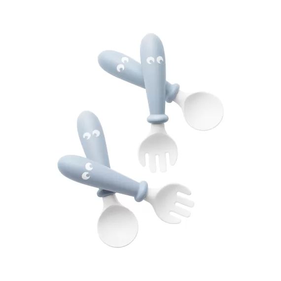 Cuillère et Fourchette pour Bébé, lot de 4 – Bleu pastel